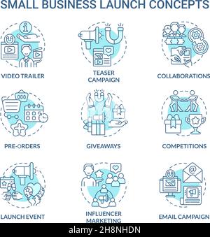 Business launch concept icons set Stock Vector