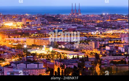 Aerial view of illuminated Barcelona Stock Photo