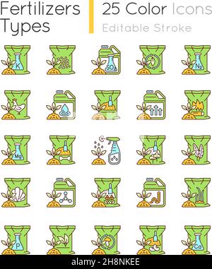 Fertilizers type RGB color icons set Stock Vector