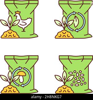 Byproduct fertilizers RGB color icons set Stock Vector