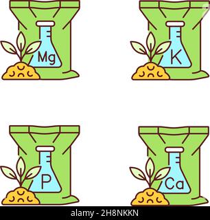Chemical fertilizer RGB color icons set Stock Vector