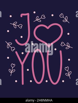 Romantic gift card, with a love message, romantic relationship, gift, inscription with a veiled decorative element in it, doodle hand drawn style. Stock Vector