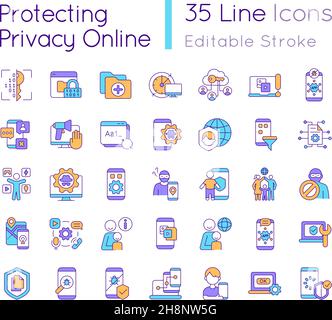 Protecting privacy online RGB color icons set Stock Vector