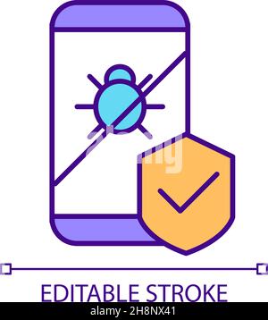 Anti-malware for mobile phone installing RGB color icon Stock Vector