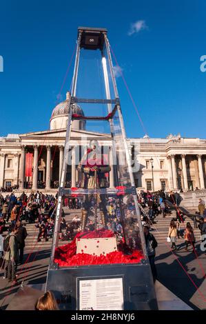 Every Man Remembered sculpture, in Trafalgar Square, London, UK. Remembrance art installation by Mark Humphrey for WWI centenary. Live On 1914-1918 Stock Photo