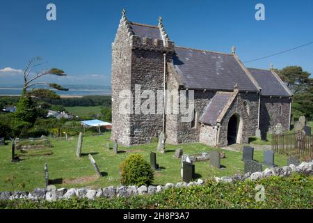 Llanmadoc, St. Madocs parish church with far reaching views to Llanridian Sands, Burry Port, Gower Peninsula, South Wales Stock Photo