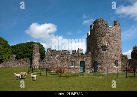 The gatehouse, Penrice Castle, Gower Peninsula, Swansea, South Wales, built as an extravagant Gothic folly in the 1790s to have the appearance of a ru Stock Photo