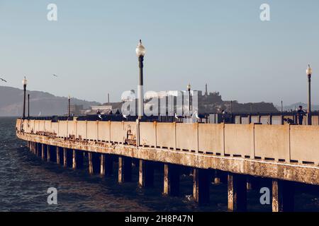 San Francisco, USA-June 22, 2017: Many tourists visiting the Alcatraz jail in San Francisco bay. California Stock Photo