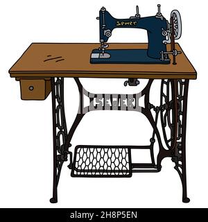 Hand drawing of a classic treadle sewing machine Stock Photo