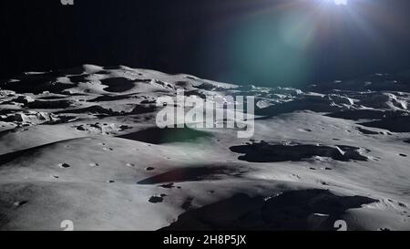 Moon surface, lunar landscape with impact crater Stock Photo