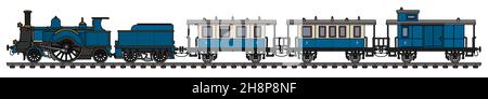 Hand drawing of a vintage blue steam locomotive Stock Photo - Alamy