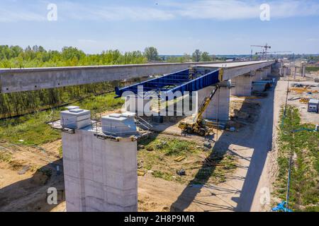 Construction in progress of a mass rapid transit line - Highway. Aerial view Stock Photo