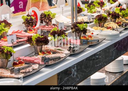 ham and cheese, buffet breakfast table Stock Photo - Alamy