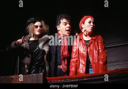 ROAD by Jim Cartwright design: Paul Brown lighting: Christopher Toulmin director: Simon Curtis  l-r: Jane Horrocks (Louise / Clare / Valerie), Ian Dury (Scullery), Mossie Smith (Carol / Chantal)  Royal Court Theatre, London SW1  26/01/1987 Stock Photo