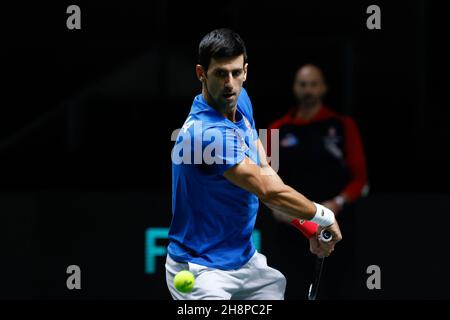 Madrid, Spain. 01st Dec, 2021. Novak Djokovic of Serbia practices during the Davis Cup 2021, Quarter Final, tennis match between Serbia and Kazakhstan on December 1, 2021 at Madrid Arena in Madrid, Spain - Photo: Oscar Barroso/DPPI/LiveMedia Credit: Independent Photo Agency/Alamy Live News Stock Photo