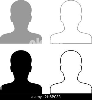 Avatar man face silhouette User sign Person profile picture male set icon grey black color vector illustration image simple flat style solid fill Stock Vector