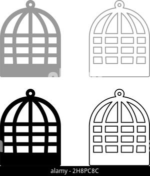 Cage for bird silhouette vintage captivity concept set icon grey black color vector illustration image simple flat style solid fill outline contour Stock Vector