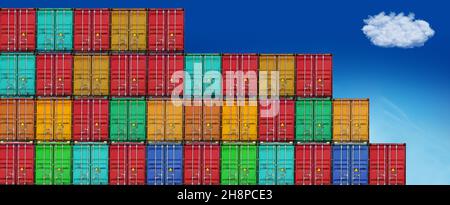 Stack of transport containers and cloud in sky Stock Photo