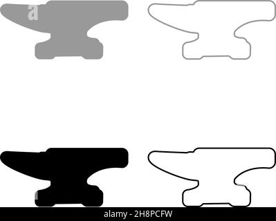 Anvil set icon grey black color vector illustration image simple flat style solid fill outline contour line thin Stock Vector