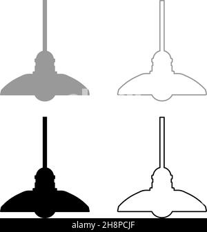 Chandelier Plafond hanging lamp set icon grey black color vector illustration image simple flat style solid fill outline contour line thin Stock Vector