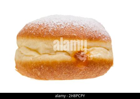 "Krapfen" isolated on white background donuts, carnival, icing sugar, one, white, background, fresh, genuine Stock Photo