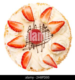 Strawberry pie from above on white background Strawberry pie, cake, fruit, strawberry cake, red, strawberries, whipped Stock Photo