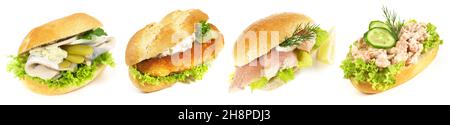 Various Fish Buns isolated on white Background Stock Photo