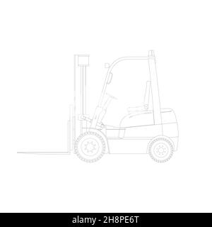 Sketchy image of a new industrial forklift truck isolated on a white background. Storage equipment. Flat vector illustration. Stock Vector