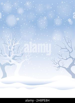 Snow Falling background with snowflakes and trees Stock Vector