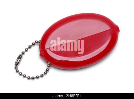 Red Keychain Coin Purse Cut Out on White. Stock Photo