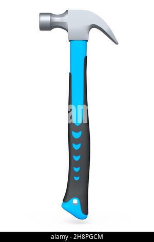 Black and blue hammer with a rubberized handle isolated on white background. 3d render and illustration of tool for repair and building Stock Photo