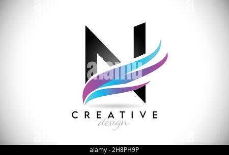 Letter N Logo with creative gradient swooshes. Creative elegant Letter N design with colorful blue purple Vector Icon. Stock Vector