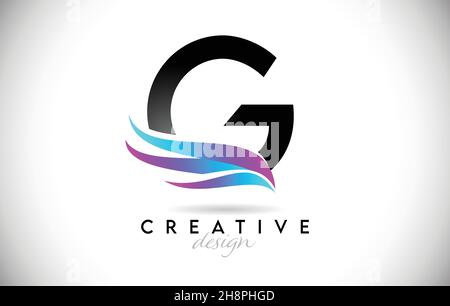 Letter G Logo with creative gradient swooshes. Creative elegant Letter G design with colorful blue purple Vector Icon. Stock Vector