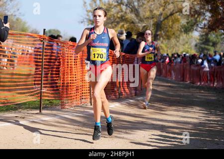 Sydney Sundgren (170) of Buchanan-CS places third in the girls Division I race in 17:30.4 during the CIF State Cross Country Championships at Woodward Park, Saturday, Nov. 27, 2021, in Fresno, Calif. Stock Photo