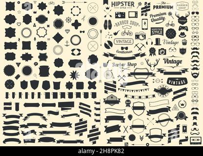 Set vintage design hipster icons, signs symbols templates ribbons infographcs. Frames. Tags. Mailbox Monogram. Monogram Frame. Stock Vector
