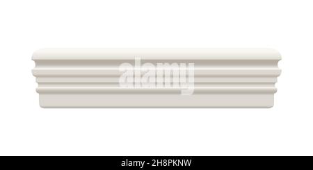 White skirting cornice moulding or baseboard. Ceiling crown on white background. Plaster, wooden or styrofoam interior decor. Classic home design. Vec Stock Vector