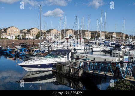 Penarth Marina in place of the old Penarth docks on the coast of South Wales very close to Wales' Capital City, Cardiff on a sunny October day Stock Photo