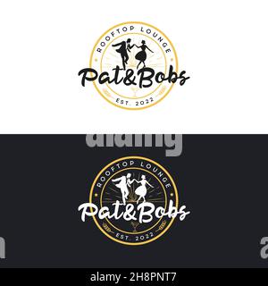 Retro Dance Couple Logo.Vintage Beautiful couple dancing logo.Bar lounge logo. Stock Vector