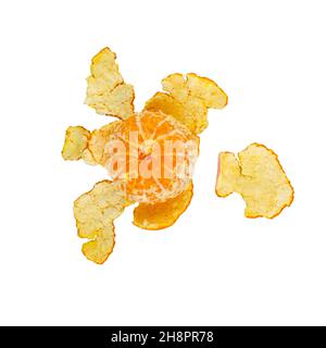 Ripe tangerine, peeled, on a white background, isolated Stock Photo