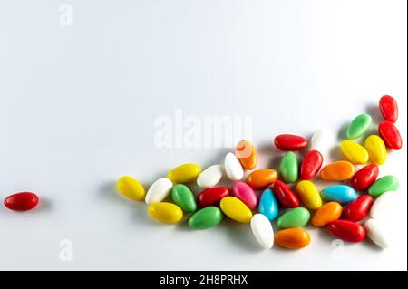 Colorful Easter eggs in the lower right corner on a light background Stock Photo
