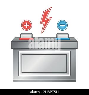 Car auto battery charge icon. Accumulator energy portable electric power supply. Industrial chemical alkaline lead electrical cell. Poles sign. Vector Stock Vector