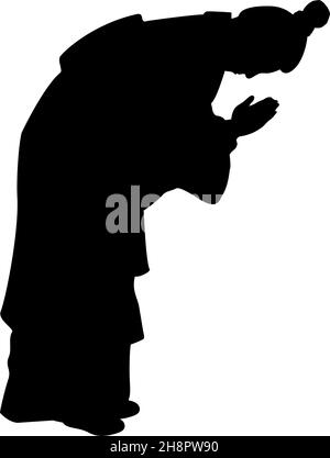 Silhouette of man traditional bowing. Ojigi japanese etiquette gesture. Stock Vector
