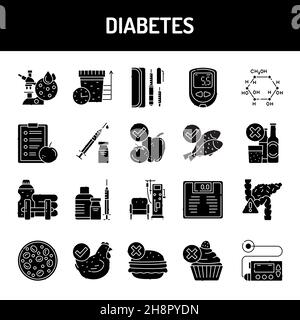 Diabetes line icons set. Isolated vector element. Outline pictograms for web page, mobile app, promo. Editable stroke. Stock Vector