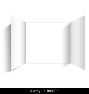 Christmas advent calendar door opening mockup. Realistic an open wide doors on white background. Template to reveal a message. Merry Christmas poster Stock Vector