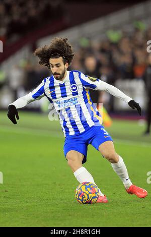 London, UK. 01st Dec, 2021. Marc Cucurella of Brighton and Hove Albion in action during the game. Premier League match, West Ham Utd v Brighton & Hove Albion at the London Stadium, Queen Elizabeth Olympic Park in London on Wednesday 1st December 2021. this image may only be used for Editorial purposes. Editorial use only, license required for commercial use. No use in betting, games or a single club/league/player publications. pic by Steffan Bowen/Andrew Orchard sports photography/Alamy Live news Credit: Andrew Orchard sports photography/Alamy Live News Stock Photo