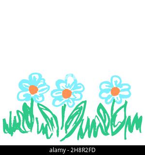 Icon in hand draw style. Vector illustration. Cute flower. Drawing with wax crayons, colored chalk, children's creativity. Sign, symbol Stock Vector