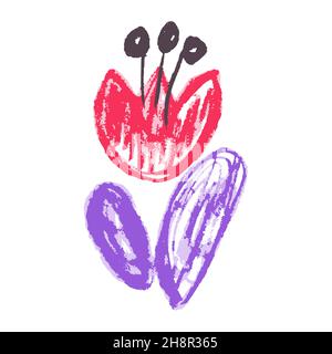 Icon in hand draw style. Cute flower. Drawing with wax crayons, colored chalk, children's creativity. Vector illustration. Sign Stock Vector
