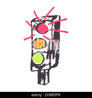 Traffic lights. Icon in hand draw style. Drawing with wax crayons, colored chalk, children's creativity. Vector illustration. Sign, symbol, pin, stick Stock Vector