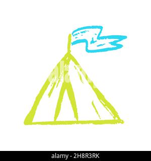Wigwam. Icon in hand draw style. Drawing with wax crayons, colored chalk, children's creativity. Vector illustration. Sign, symbol, pin, sticker Stock Vector