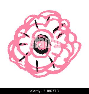 Icon in hand draw style. Cute flower. Drawing with wax crayons, colored chalk, children's creativity. Vector illustration Stock Vector